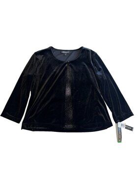 Briggs Petite‎ Womens Black Velvet Cardigan Tank Set Glitter Glam Size PL NEW